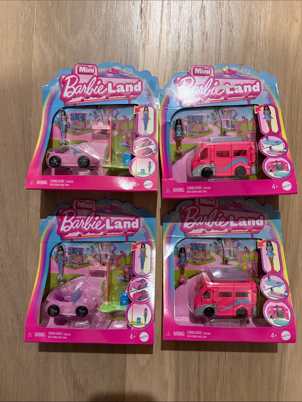 Barbie Mini Barbie Land Pink Toy Vehicles & Doll Accessories, set of 4, NWT